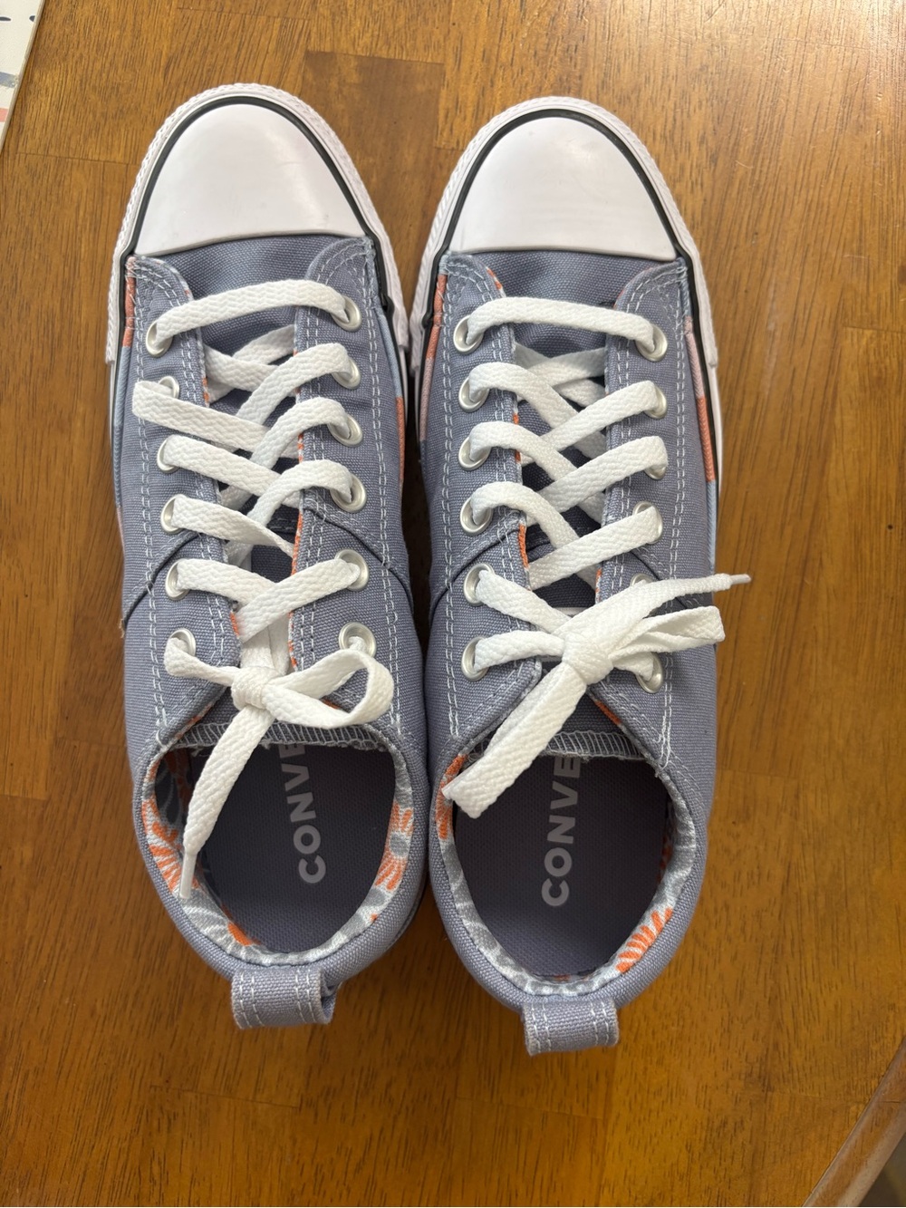 Converse womens Low Top Canvas Sneakers in Light Gray orange floral accents